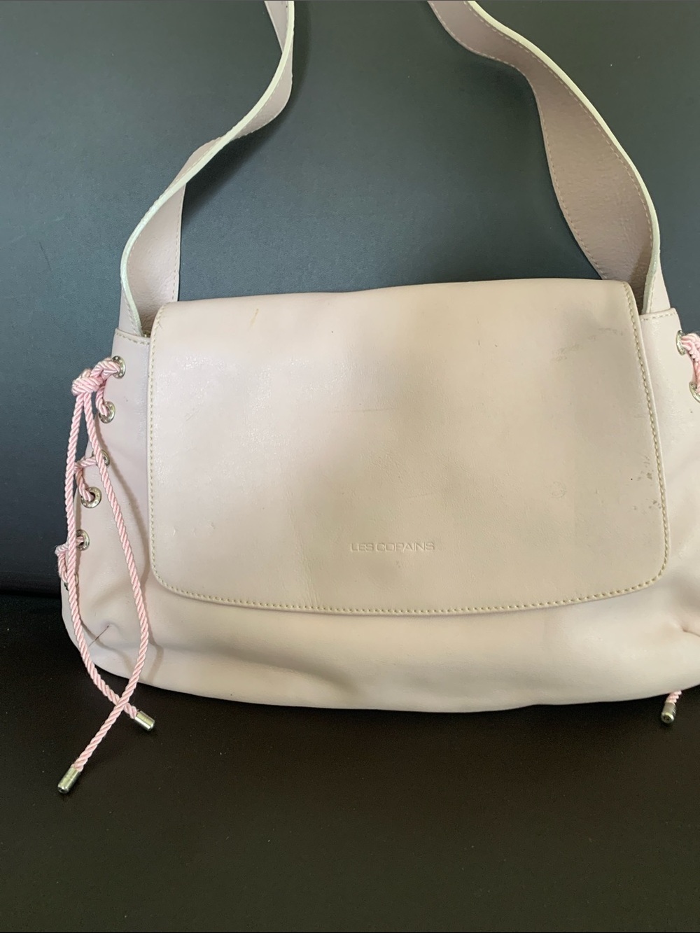 Les Copains Pale Pink Leather Shoulder Bag with Side Cord Detail